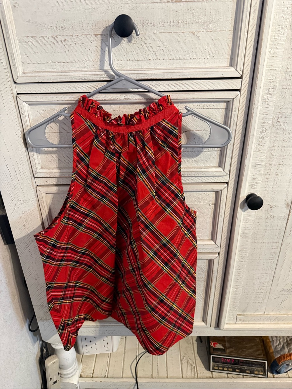 J. Crew Red Plaid Sleeveless Ruffled Neck Blouse